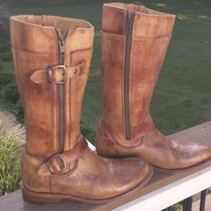 Bed Stu Tan Leather Heeled Boots with Zipper